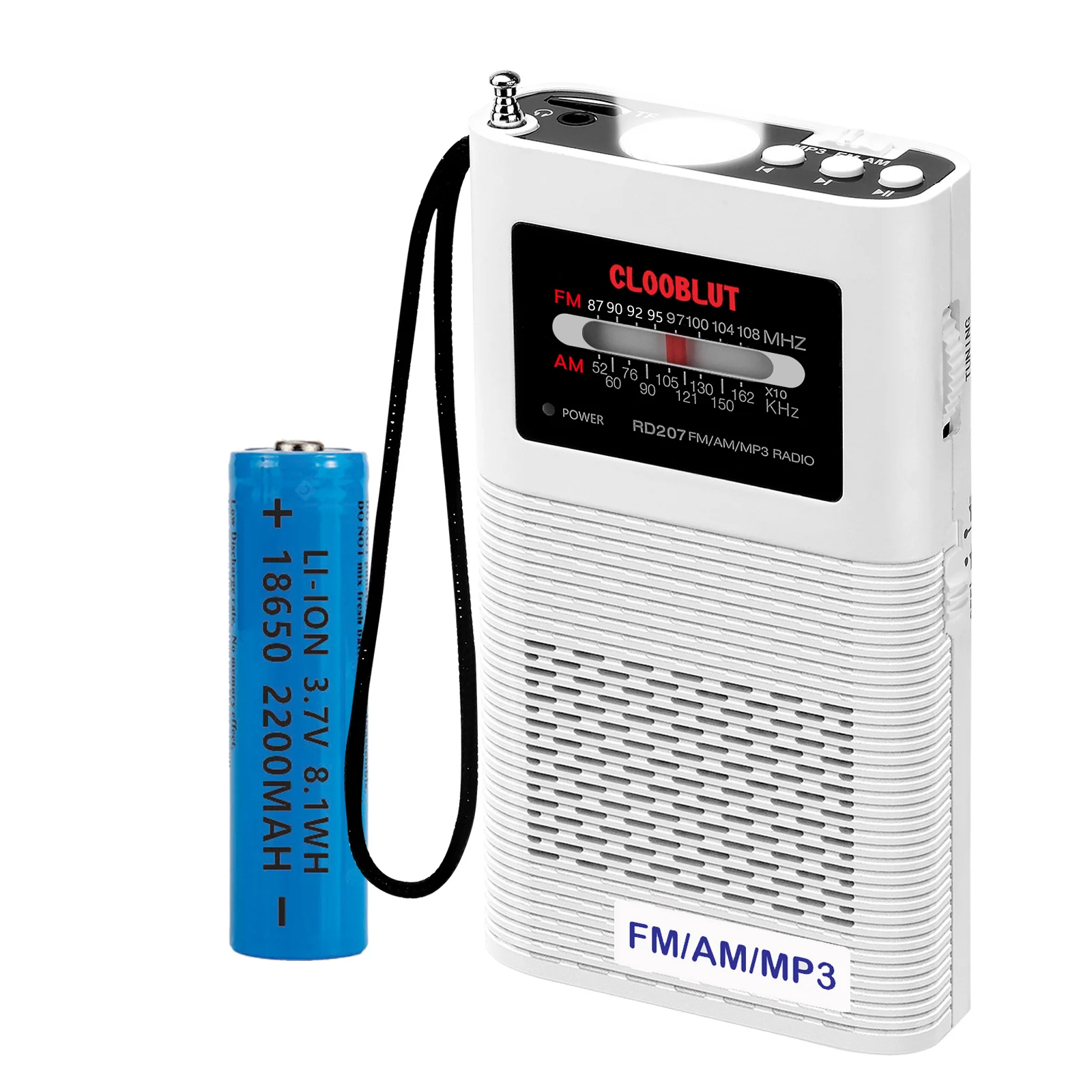 Портативный радиоприемник AM/FM/MP3 с фонариком работает от аккумулятора 2200 мАч