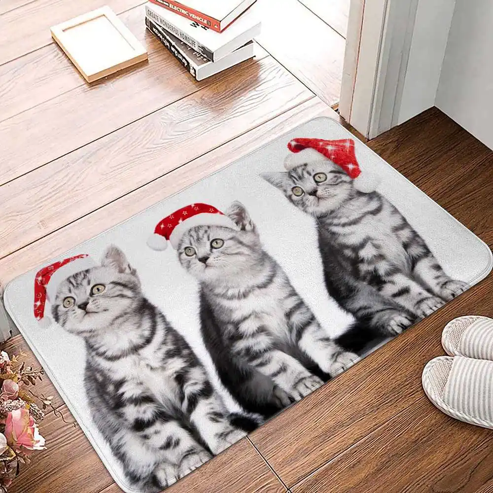 

Christmas Cat Carpet for Living Room Santa Claus Home Entrance Doormat Bedroom Kitchen Floor Mats Anti-slip Area Rug Tapis