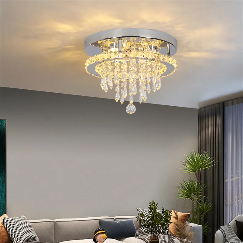 

Chrome Flush Mount Light Modern Crystal Chandelier Ceiling Lamp Luminarias Dining Room Plafon Led Lamparas Techo Nordica