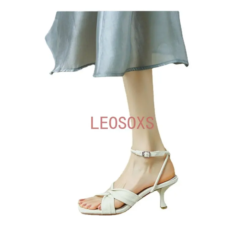 

Sandals Women Summer 2023 Fashion Elegant Casual Open Toe Fairy Style Narrow Band Square Toe Women Shoes Thin Heeled High Heels