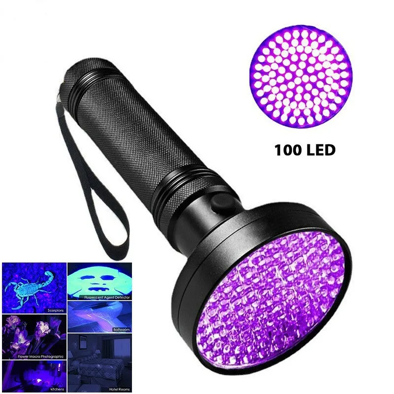 Price 100 led uv blacklight lanterna ao ar livre iluminação violeta ultra mão lâmpada de detecção da tocha uv para o dinheiro cama insetos scorpions
