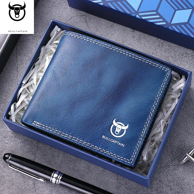 

Bullcaptain Genuine Cow Leather Men Short Fold Wallet Casual Male Coin Purse Business Vintage Card Holder Money Clip Bags JYB024