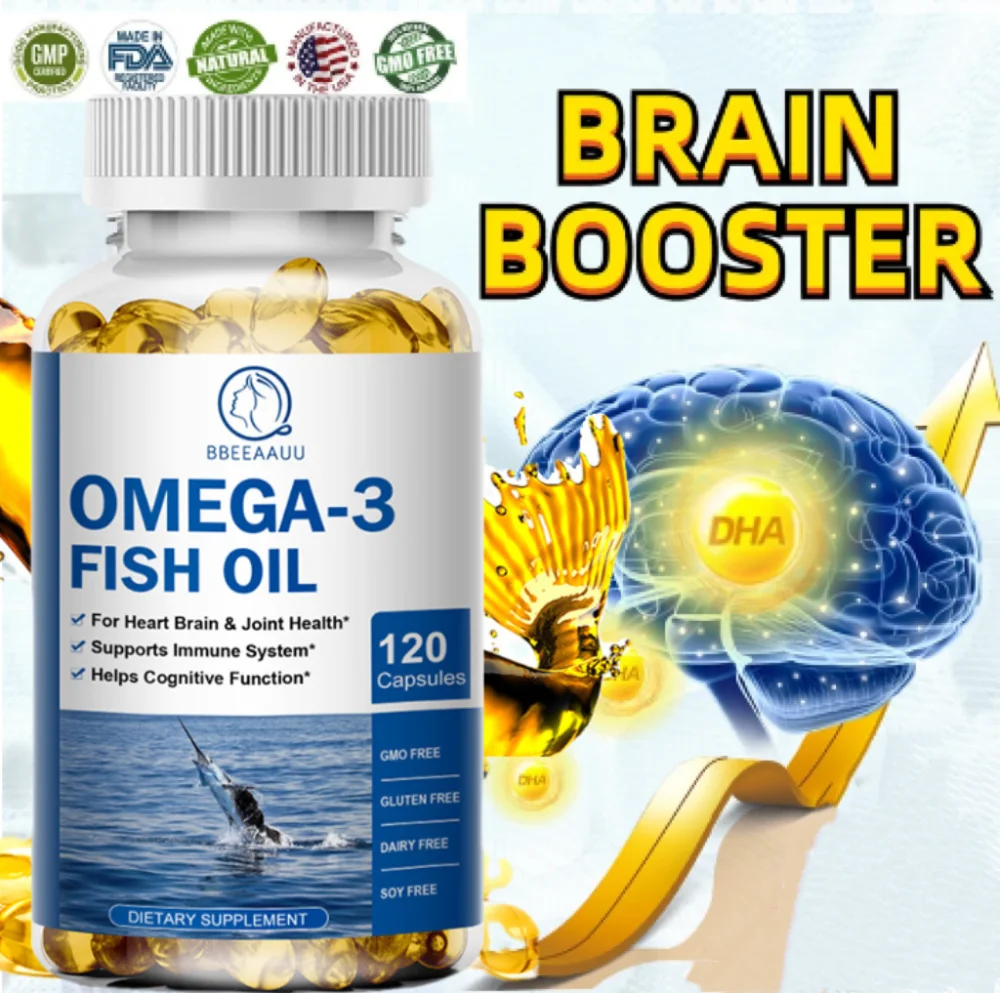 

BBEEAAUU Omega 3 Fish Oil Capsule For Heart Brain Joint Health DHA Improve Intelligence and Memory Focus Attention Brain Booster