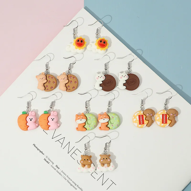 

Fashion Creative Lovely Three-dimensional Candy Color Simulation Cartoon Animal Pendant Earrings for Women Jewelry Accessories
