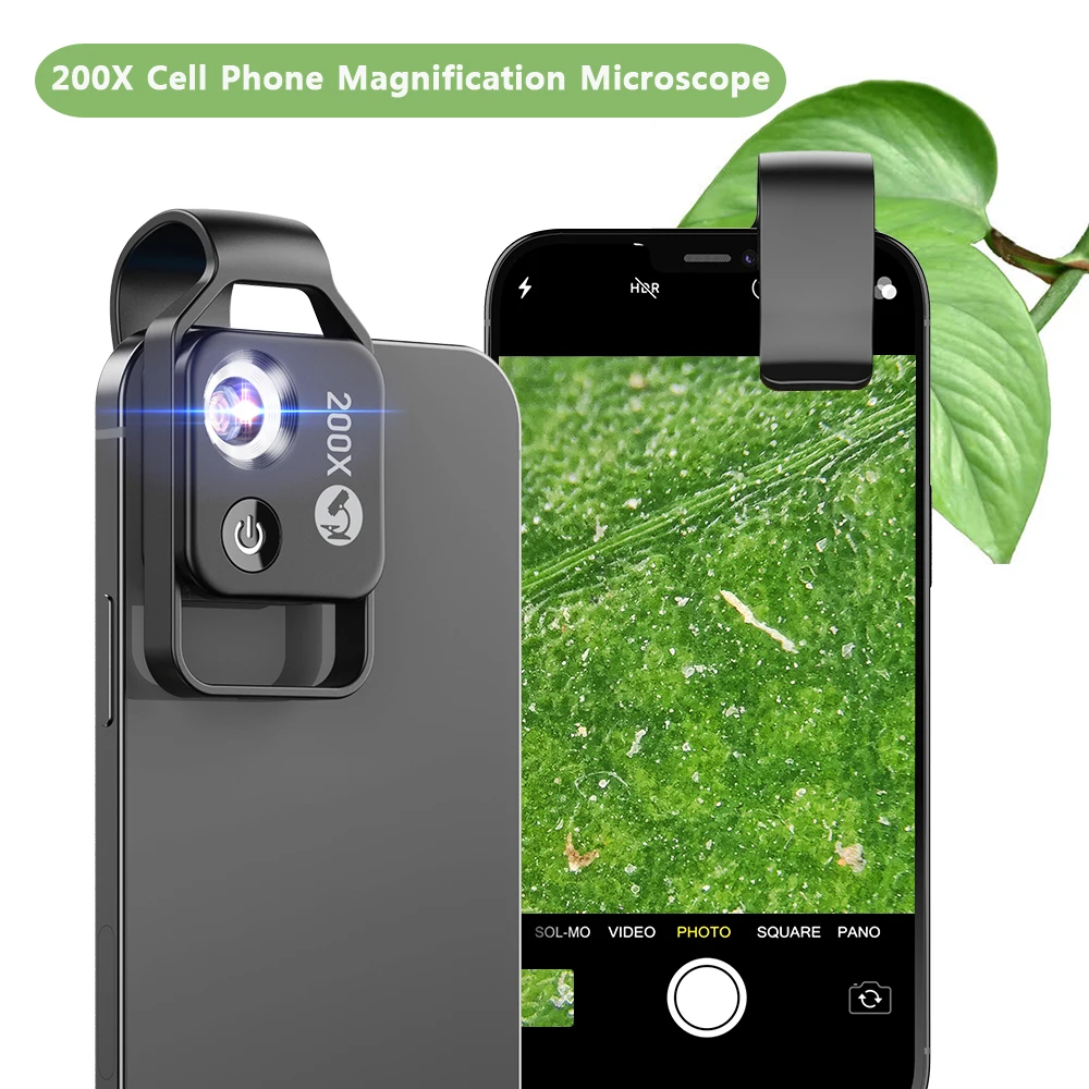 

200X Magnification Microscope Lens with CPL Mobile LED Micro Pocket Macro Lenses Outdoor HD Magnifier for iPhone Xiaomi Samsung