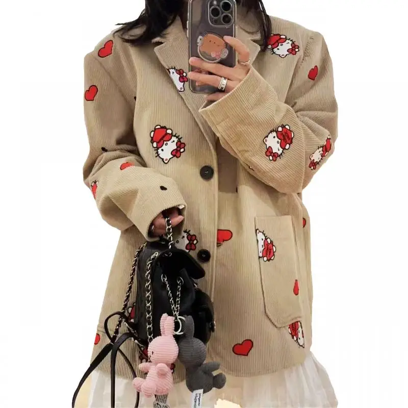 

Autumn New Sanrio Kawaii Hellokitty Love Printed Casual Suit Fashion Style Cute Coat Cardigan Jacket Warm Windproof Clothes Gift