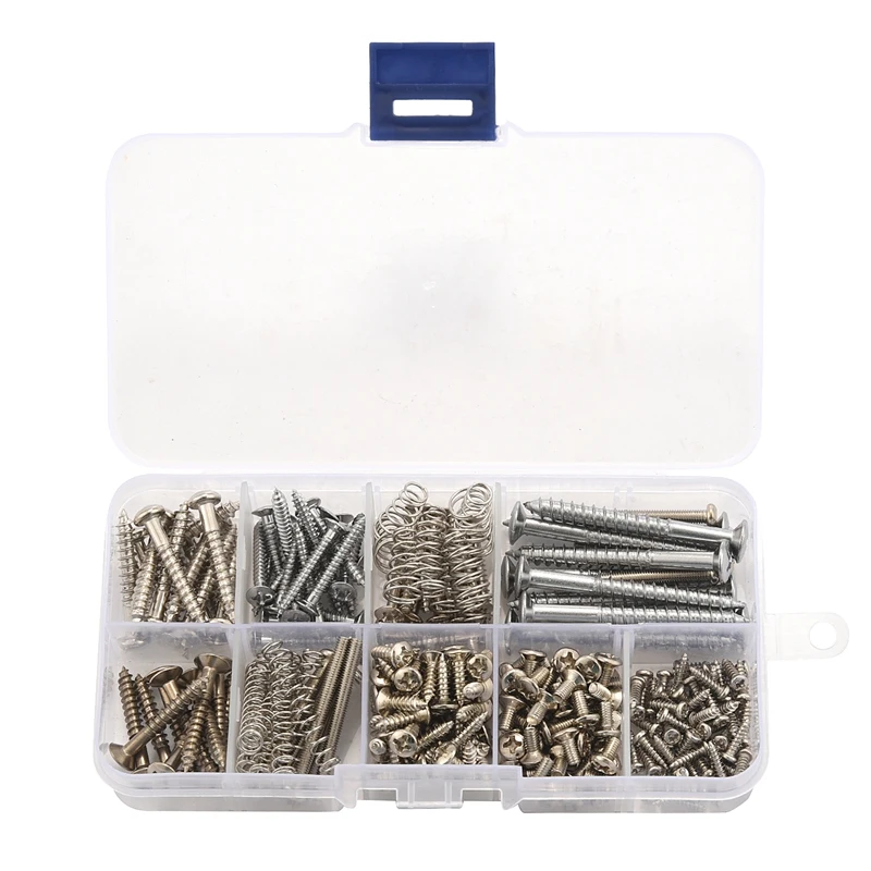 

204 Pcs Guitar Screw Kit 9 Types Assortment Set with Springs for Electric Guitar Bridge Pickup Pickguard Tuner Switch Neck Plate