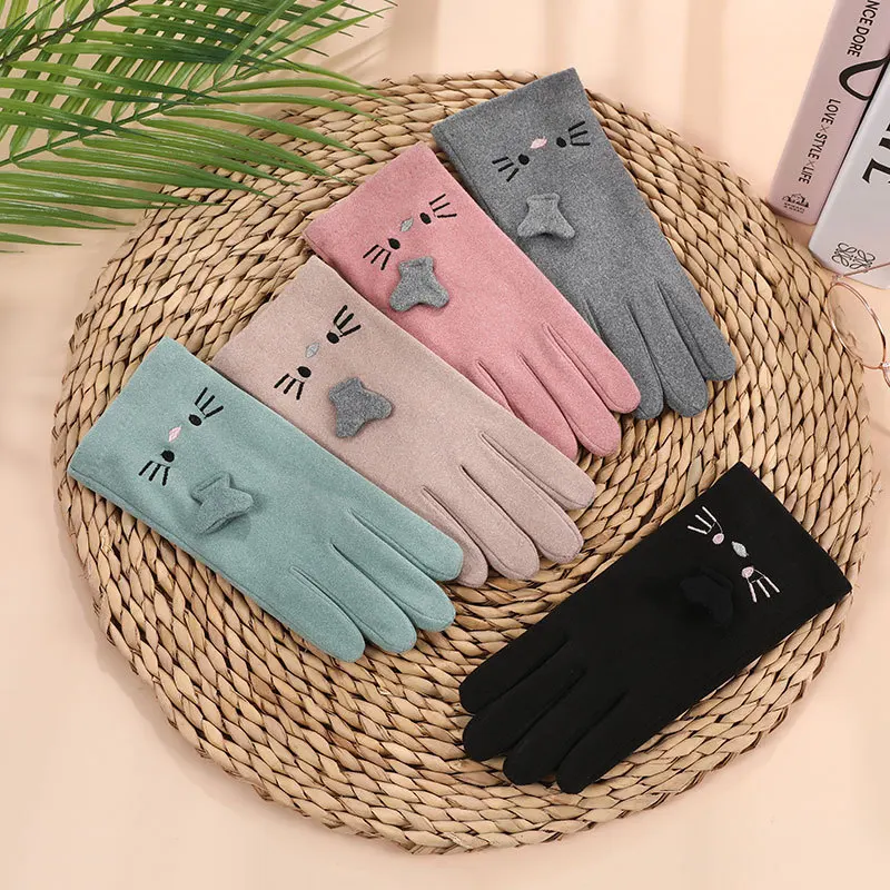 

Симпатичные Женские варежки с мультяшным лицом кошки пальцами корейская мода зимние спортивные велосипедные женские перчатки с сенсорным ...