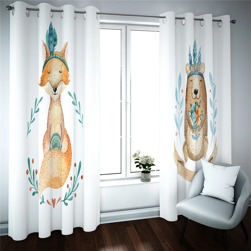 Customized Curtains For Bedroom Animal Fox Bear Luxury Cheap Window Blinds Living Room Kids Kicthen Door Home Deco