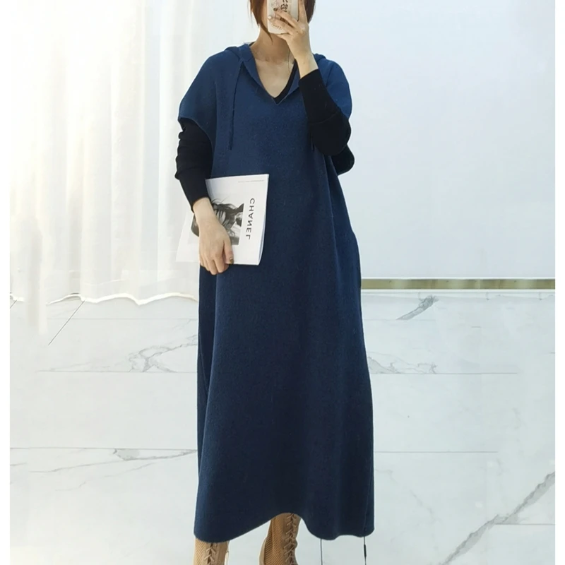 Толстовка Длинный жилет пуловер модный стиль вязаный свитер толстовки женская