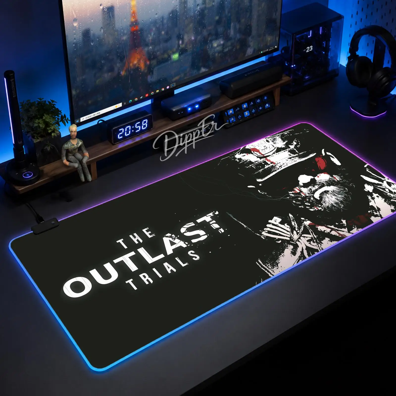 Фото Коврик для мыши A-The Outlast Trials, большой размер, светящийся LED-коврик для стола, XXL, игровой, нескользящий, резиновый, с подсветкой №1