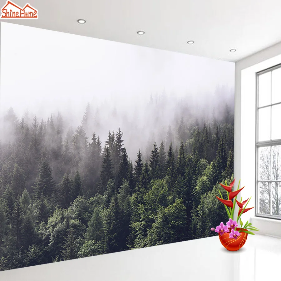 Самоклеящиеся настенные обои с опциональным туманным лесом для декорирования дома, обои для жилой комнаты с натуральными фоновыми рисунками.
