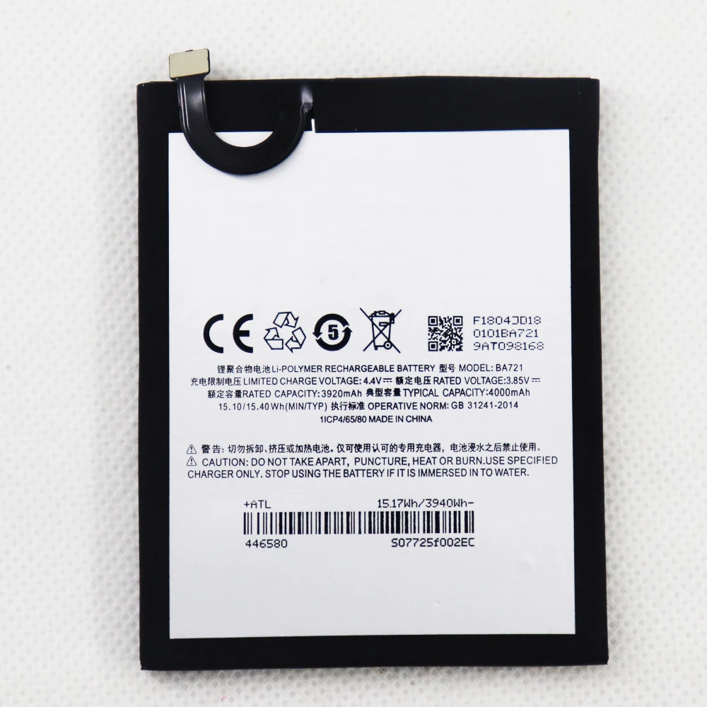 

BA721 Replacement Mobile Phone Battery for Meizu Meilan Note 6 M721Q M6 4000mAh Cellphone