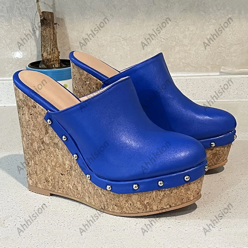 Ahhlsion/Новые женские туфли-лодочки на платформе пикантные танкетке с заклепками и