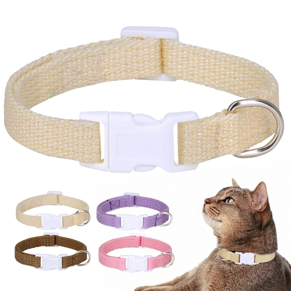 

Soft Cat Collar Nylon Fashion 1cm Width Cats Collars Polyester Cotton Kitten Puppy Rabbit Necklace Adjustable Pink Purple
