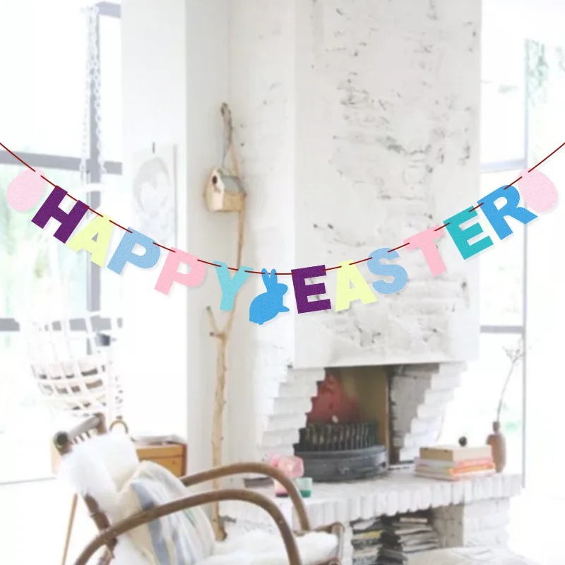 

Happy Easter Letter Banner Easter Decorations Garland DIY Home Easter Decorative Egg Rabbit Bunting Garland Flags