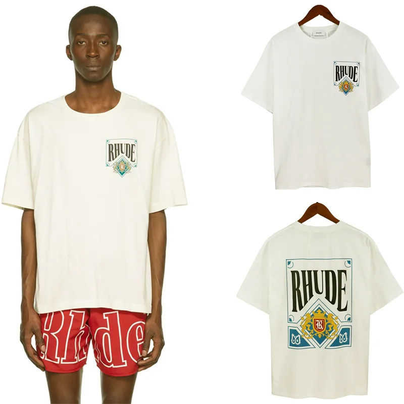 

RHUDE Short Sleeve High Street Fashion Round Neck Solitaire Print Men's And Women's Loose T-Shirt