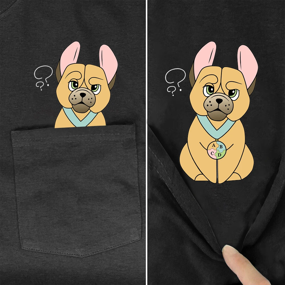 

CLOOCL Fashion Women's T-shirts Cartoon Animal Bulldog Printed Pocket Tops Cotton Harajuku Short Sleeve Graphic Tee Dropshipping