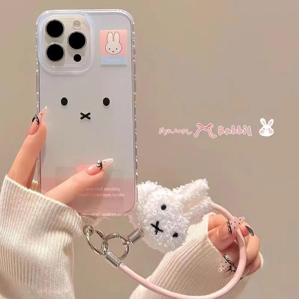 Фото Чехол для телефона Miffy с градиентным эффектом и подвеской - Прозрачный чехол с милым кроличьим личиком + плюшевый брелок, подарок-аксессуар для телефона в стиле каваи №3