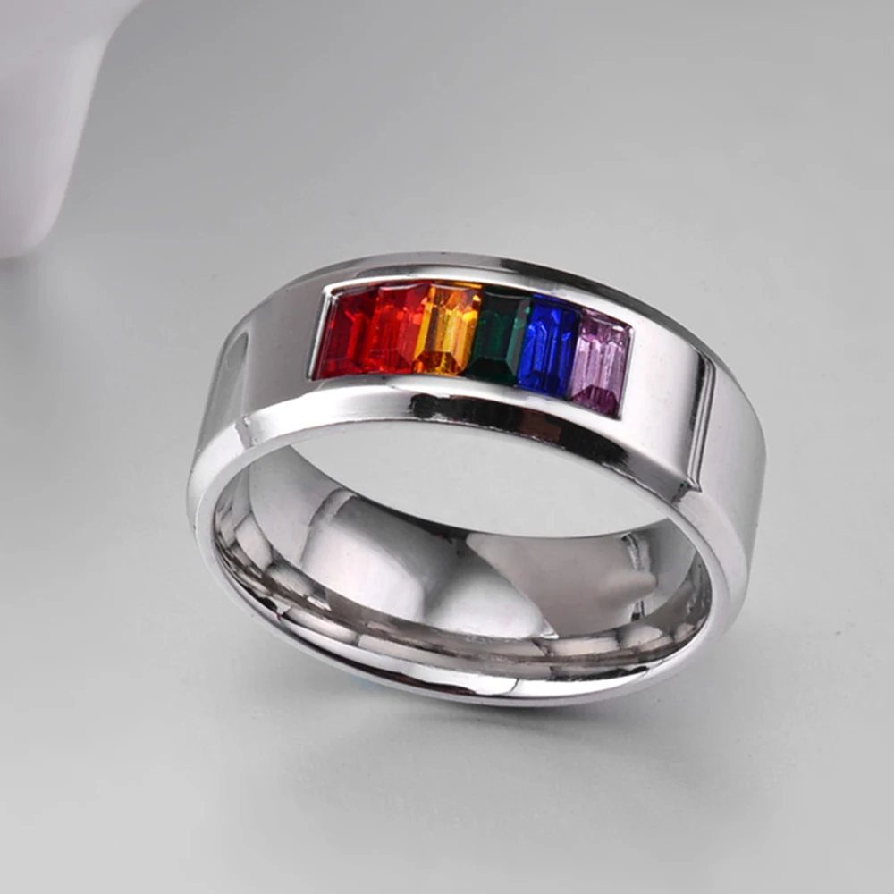 JHSL унисекс женские и мужские однотонные красочные радужные кольца из фианита