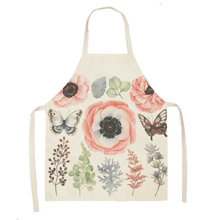 

Фартук женский короткий из хлопка и льна, кухонный с цветочным принтом и птицами, без рукавов, для домашнего приготовления пищи, садовый