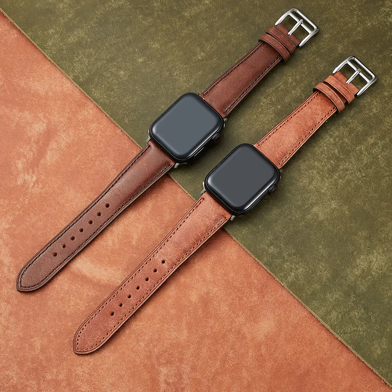 Vintage Italian Genuine Leather Loop For Apple Watch Band 45mm 41mm 44mm 40mm 42mm 38mm Series 7 6 SE 5 4 3 iWatch Strap