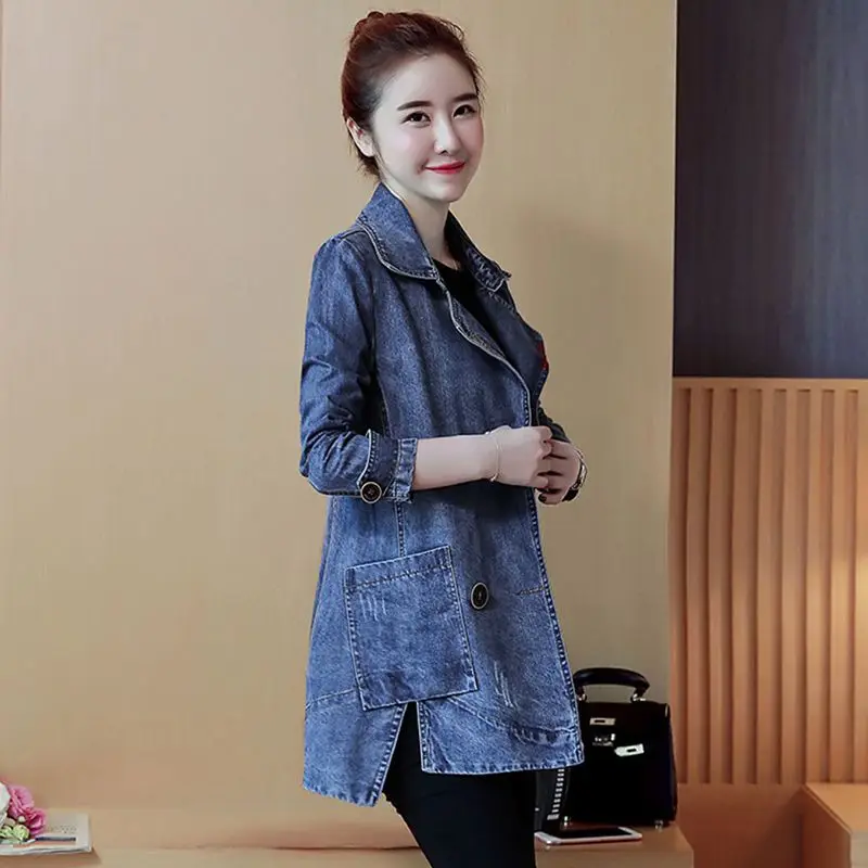 Джинсовая куртка для женщин однотонное весенне-осеннее ковбойское пальто