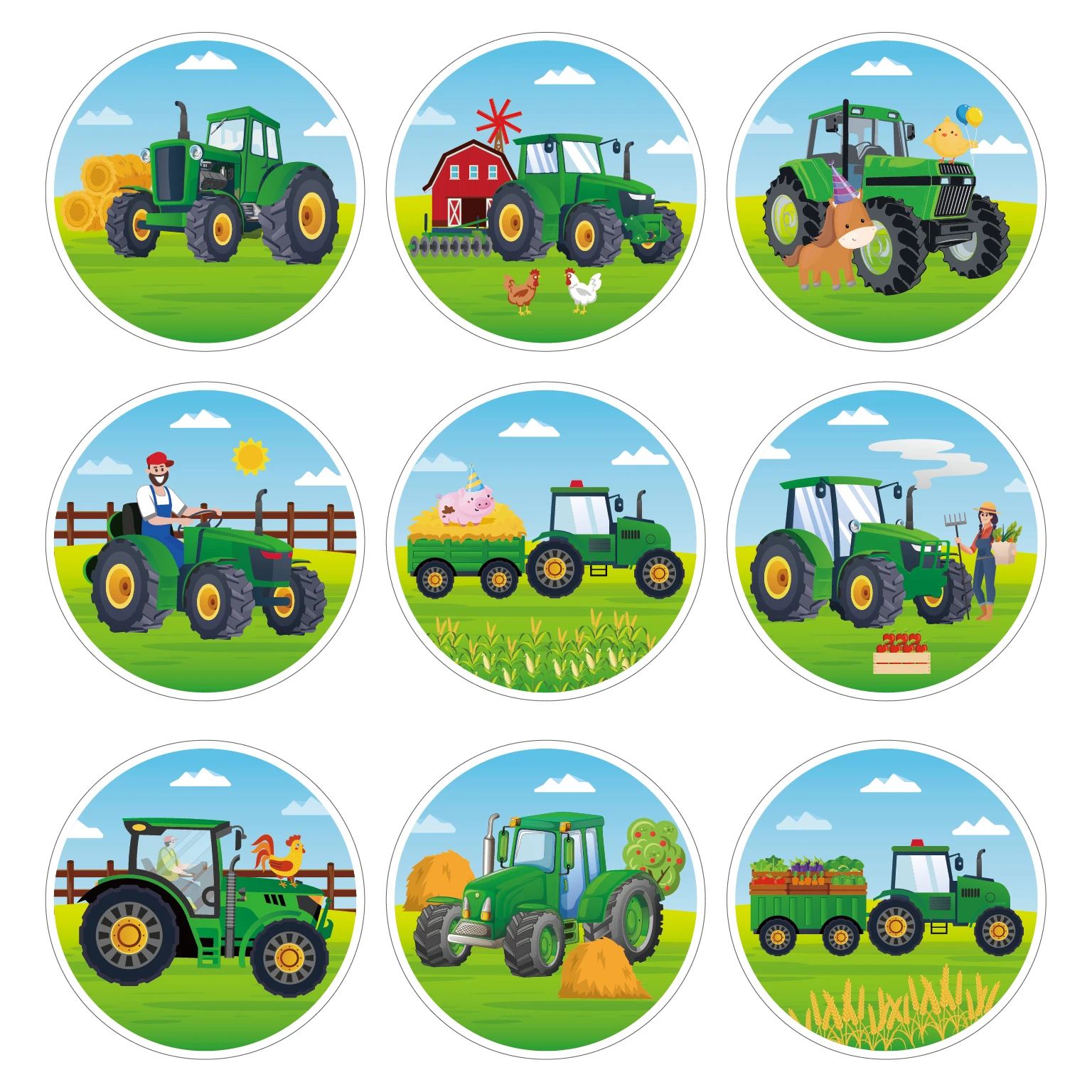 

KK205 180pcs Kids Cartoon Tractor Farm Truck Birthday Party PVC Stickers Gift Sealing Labels Teacher Tools Notebook Candy Decors