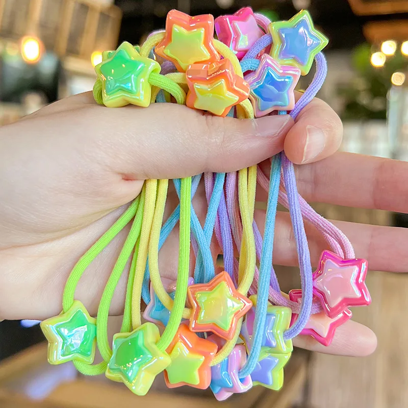 

2pcs/lot Cartoon Candy Color Star Hairring Kids Children Headwear Baby Clips Headdress Elastic Hair Bands Girls Accessories