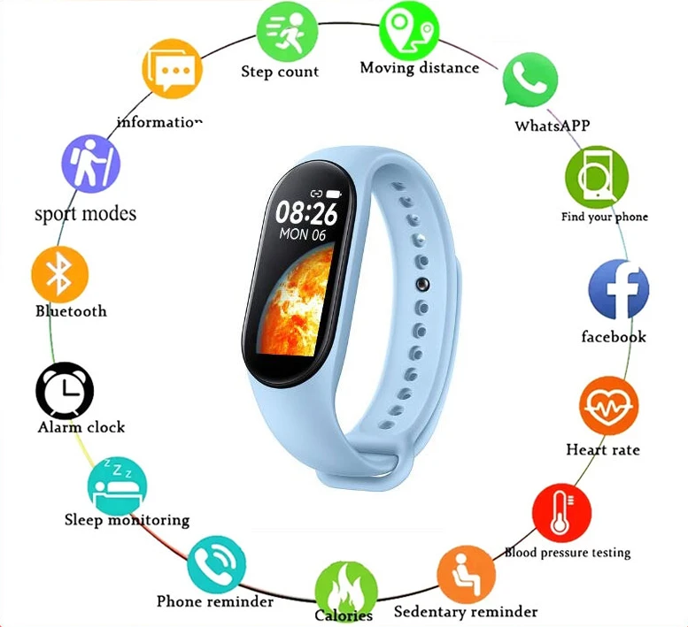 

For Apple Huawei Xiaomi M7 Blood Pressure Monitoring Sports Smart Bracelet Smart Watch Waterproof Adult Child Tracker Heart Rate