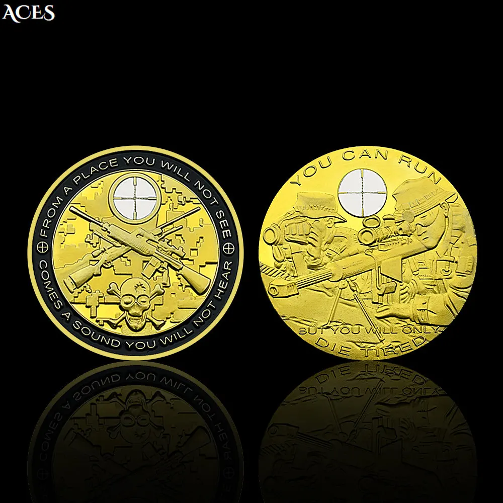 

American Sniper GOLD Coin Hidden Killer Commemorative Medal Best Shooter Challenge Coin in Capsule