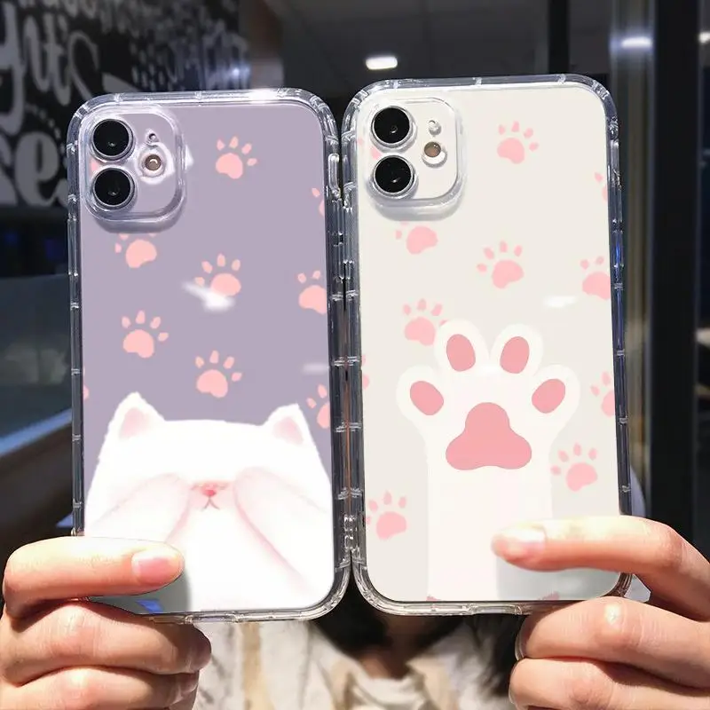 

Cute Cartoon Cat Transparent Case For Case iPhone 11 Pro Max 7 7P SE 2020 6 6s X Xr Xs 8 Plus 11 12 13 Max Pro Mini A4g1 Bumper