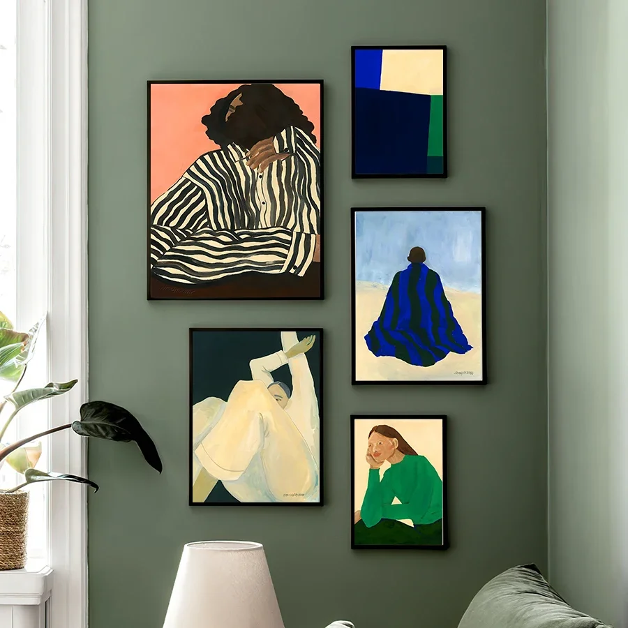 Абстрактная геометрическая линия девушки настенная живопись на холсте постеры