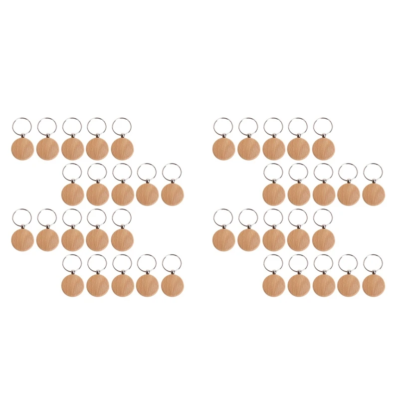 

40 Pcs Blank Wooden Keychain Personalized Round Engraving Key Diy Wood Keychains Key Tags Can Engrave Diy Gifts