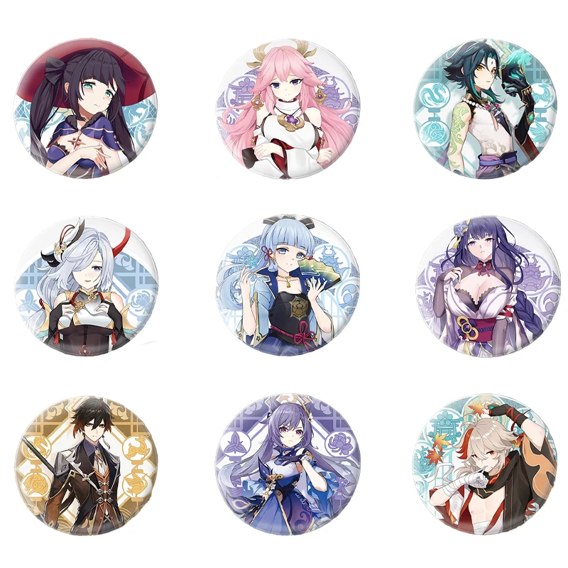 

75Mm Game Genshin Impact Brooch Pin Hu Taokaedehara Beelzebul Kamisato Ayaka Cosplay Badge Accessories for Clothes Backpack Gift