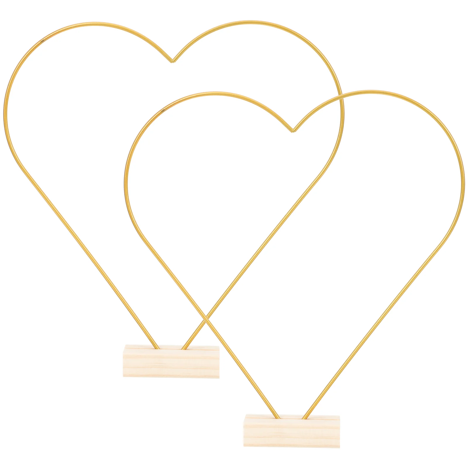 

2 Sets Decor Centerpiece Heart Shape With Wooden Base Flower Metal Rings DIY Wreath Rings for Table Party Wedding Birthday