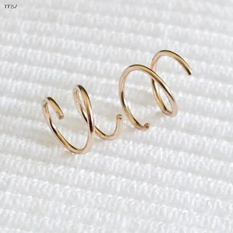 

Faux fake double spiral hoop earrings for women gold plated black spinning threader earring minimalist jewelry tarnish free