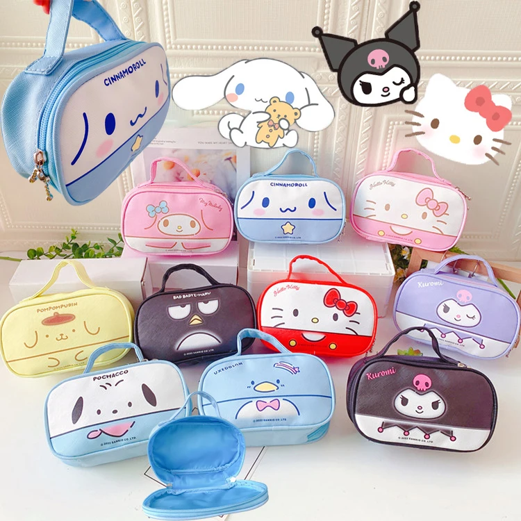 

Kawaii Sanrios My Melody Kuromi Cinnamonroll мультяшная ПУ сумка для макияжа Дорожная Водонепроницаемая портативная коробка для хранения косметики подарок дл...