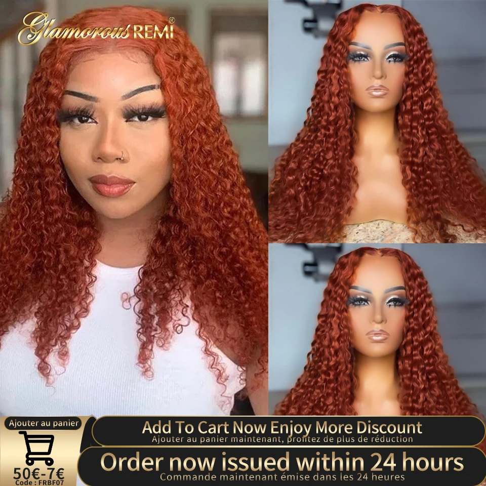 Colored Curly Human Hair Wigs Brazilian Ginger Orange Part Lace Deep Curly Wig For Women Human Hair Preplucked Glueless Lace Wig