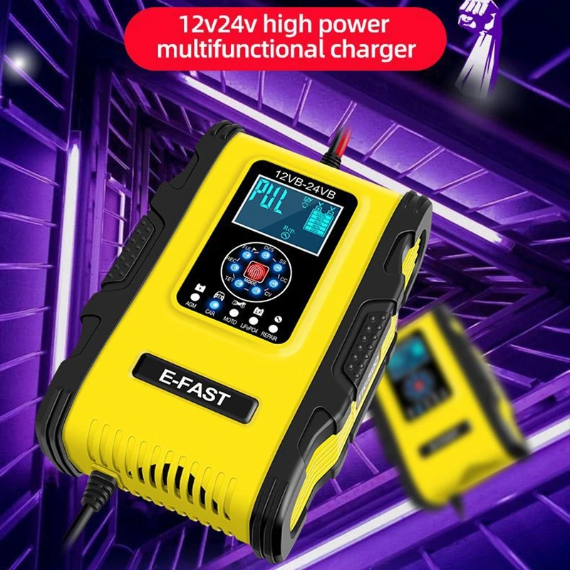 12A 12V 24V Universal Car Motorcycle Battery Charger Digital Display Power Pulse Starting Charger Car Starting Device