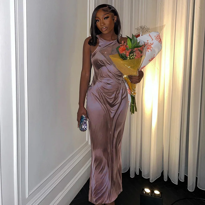 

Sylph Summer Sexy Clothes Tie Dye Print Sleeveless Backless Bodycon Maxi Dresses For Women 2022 Y2K Outfit Club Party Birthday