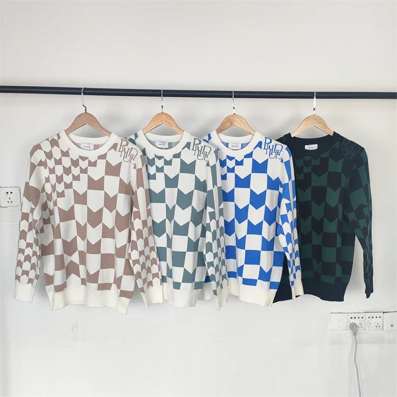 

Высококачественный жаккардовый свитер в клетку с изображением ревеня кешью для мужчин и женщин, Свитшот в стиле оверсайз 1:1, лучшее качество