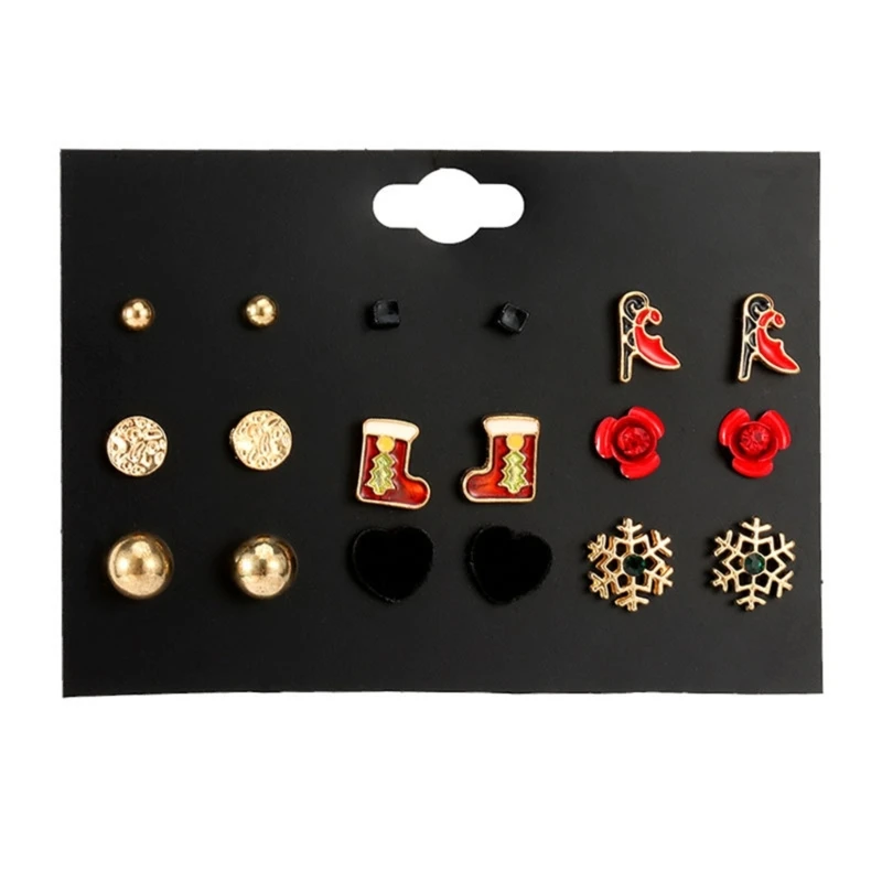 

9 Pairs Women Christmas Earrings Shoes Snowflakes Hearts Flowers Ear Studs Cute Festive Jewelry Gifts for Kids Teens