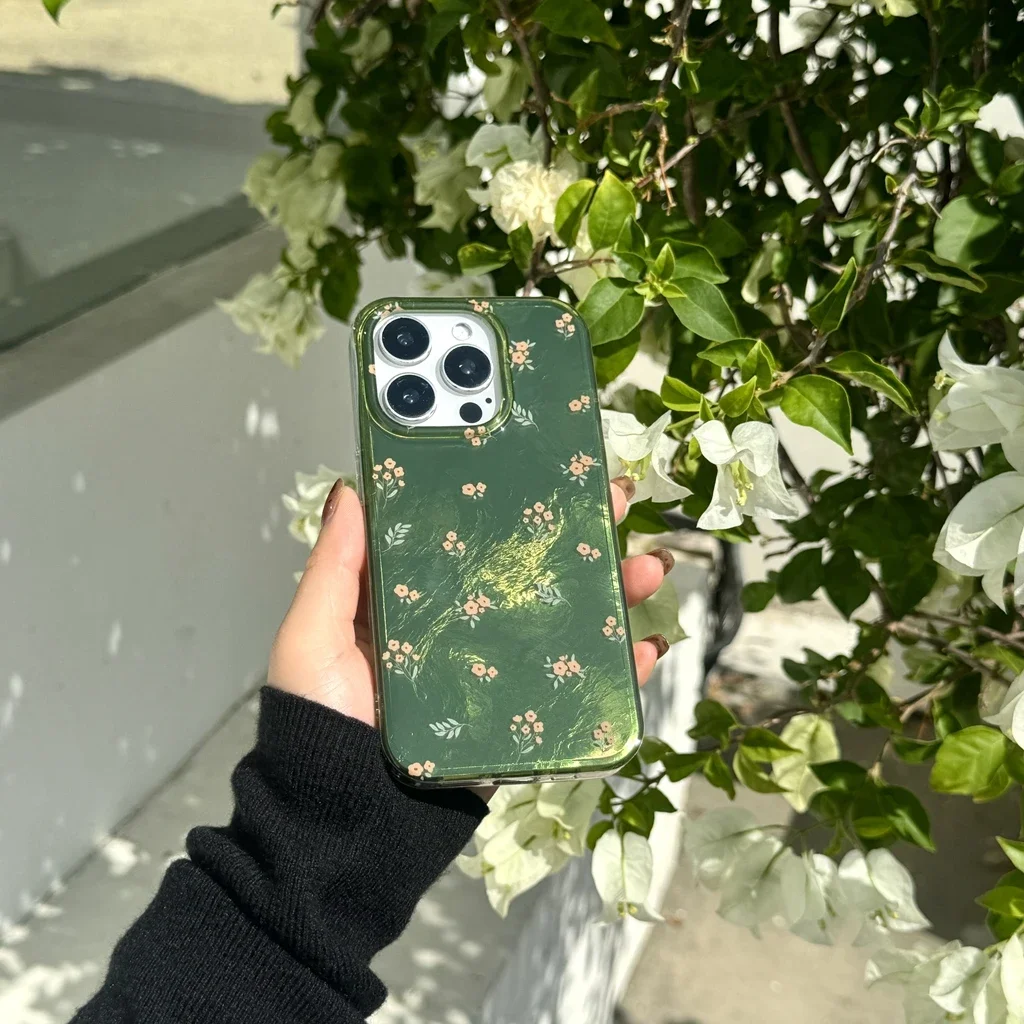 Полноэкранный чехол для телефона в стиле ретро с маленьким цветком и зеленым