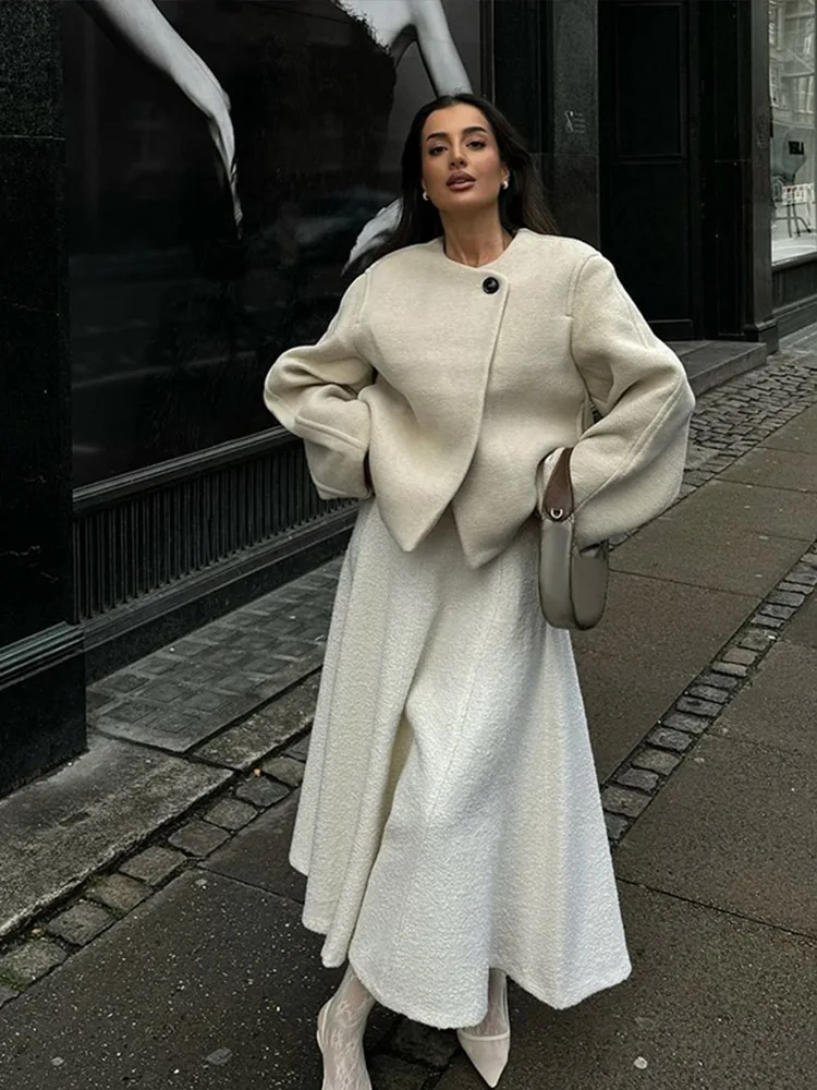 Женское шерстяное пальто кардиган с круглым вырезом корейское осенне-зимнее