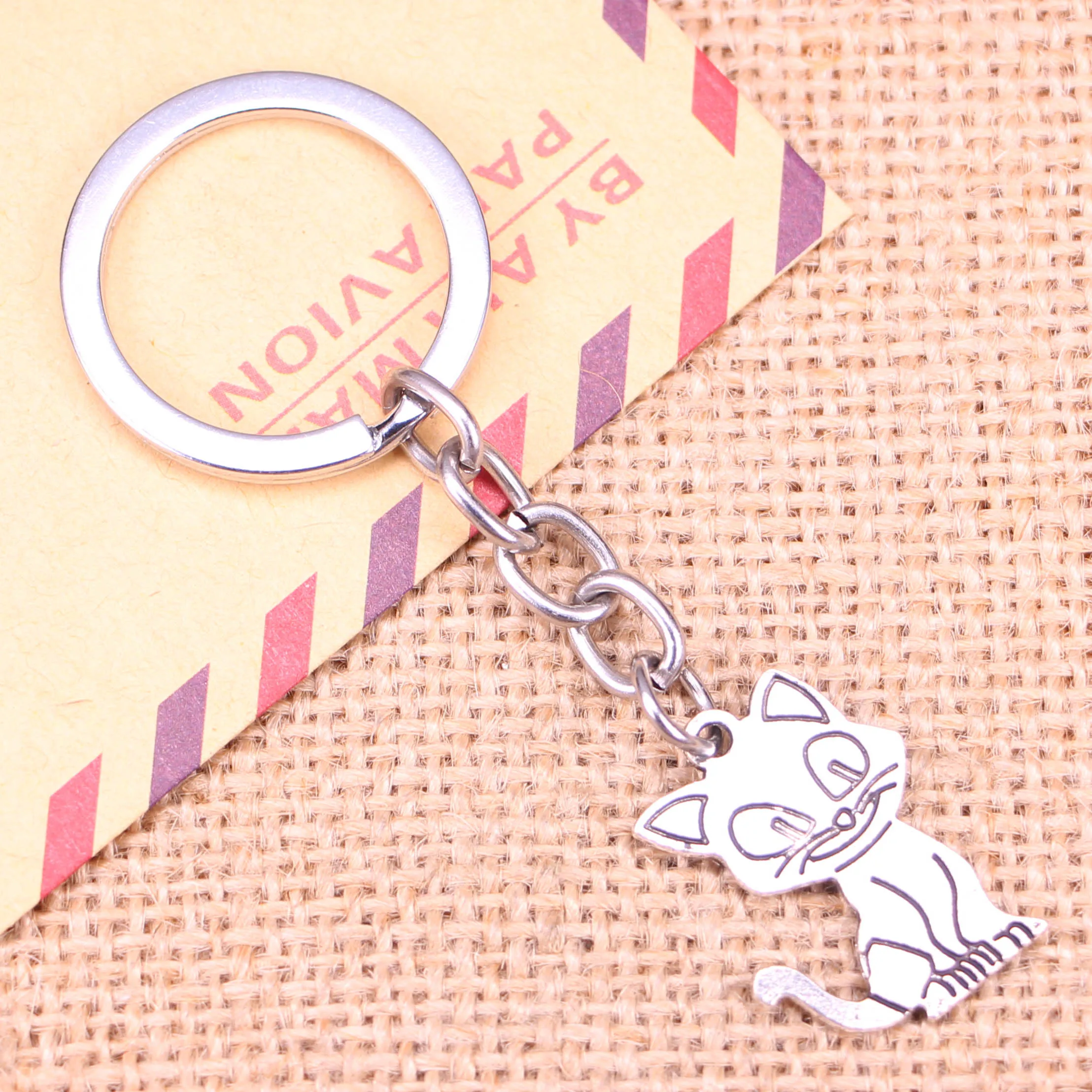 

20pcs New Fashion Keychain 24x19mm double sided cat Pendants DIY Men Jewelry Car Key Chain Ring Holder Souvenir For Gift