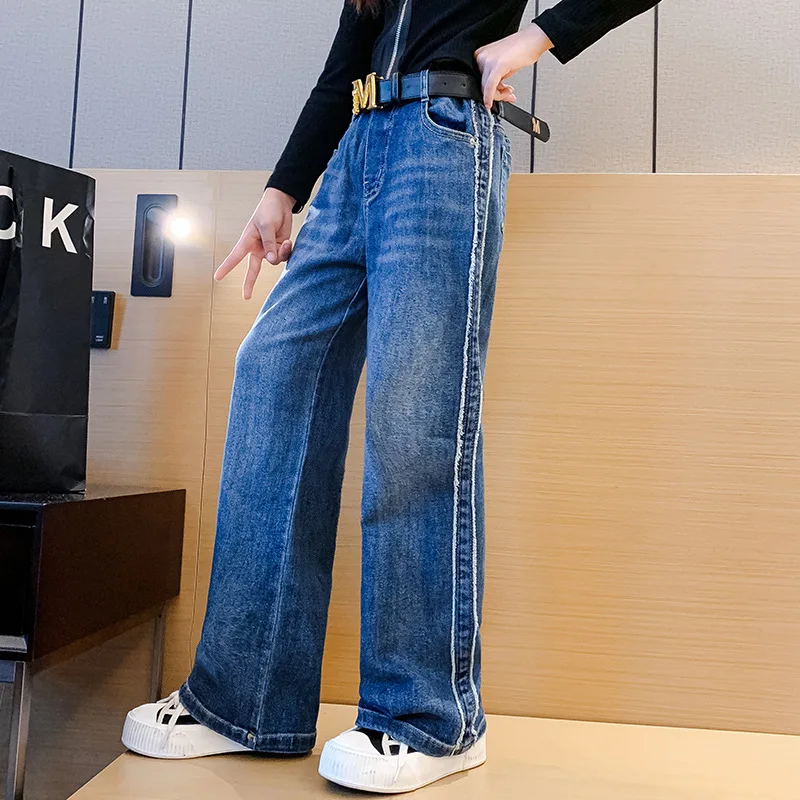 

Wide Leg Jeans for Girls Autumn 2022 New Kids Straight Denim Pants Loose Fashion Teenage Children's Jeans 12 13 14 Years Trouser