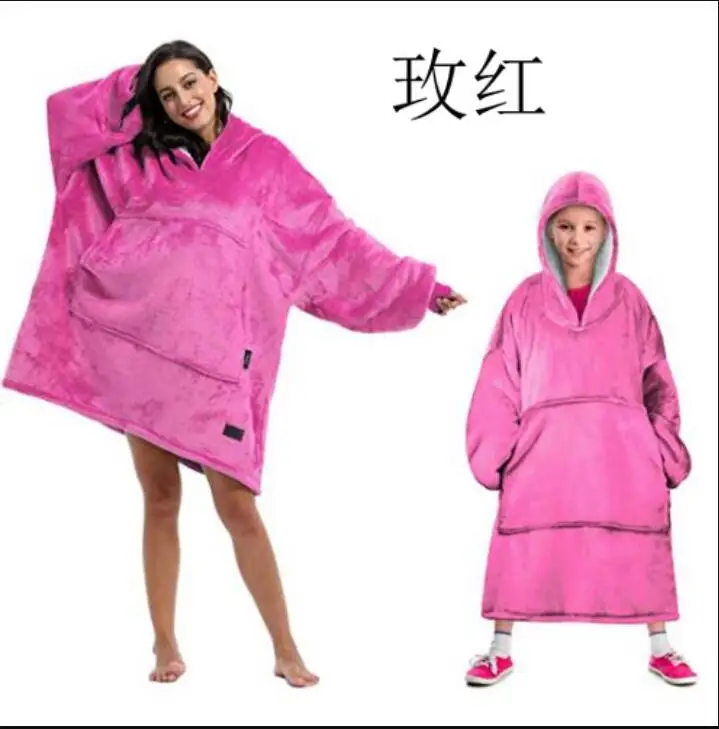 

Oversized Hoodie Blanket With Sleeves Sweatshirt Plaid Winter Fleece Hoody Women Pocket Female Hooded Sweat Oversize Femme