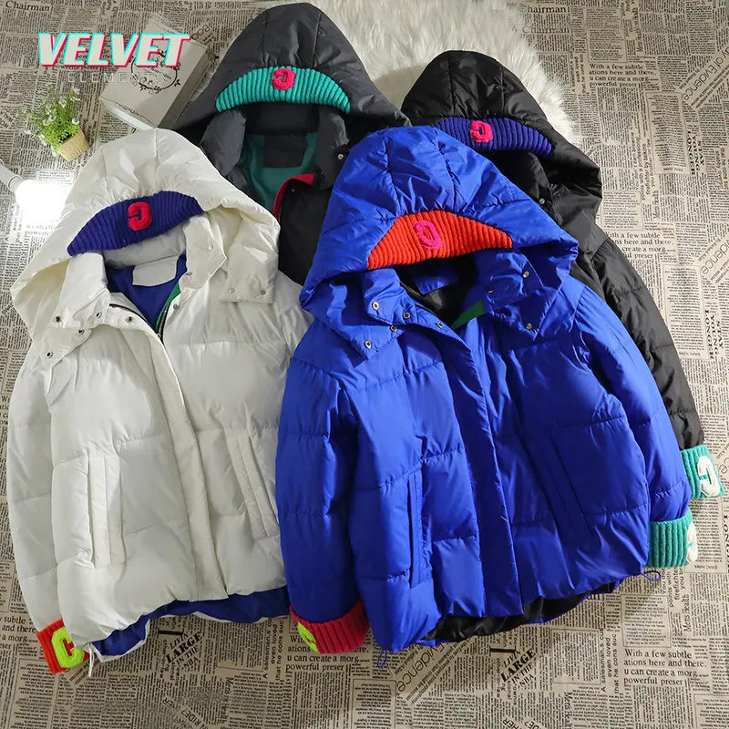 VelvetElements2023 Women Winter Jacket Knitted Patchwork Hooded Cotton Padded Warm Thick Clothes Female Coat Parka Puffer Jacket