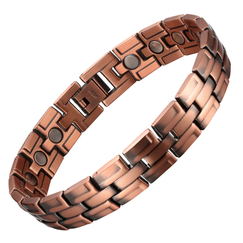

99.95% Pure Copper Bracelet for Mens Fashion 4 Elements Energy Healing Balance Magnetic Therapy Bracelets Cuff Bangles